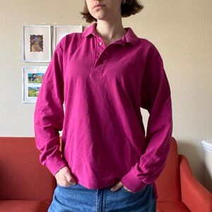 Vintage 1980s / 1990s Hot Pink Long Sleeve Polo by Outer Banks Made in USA